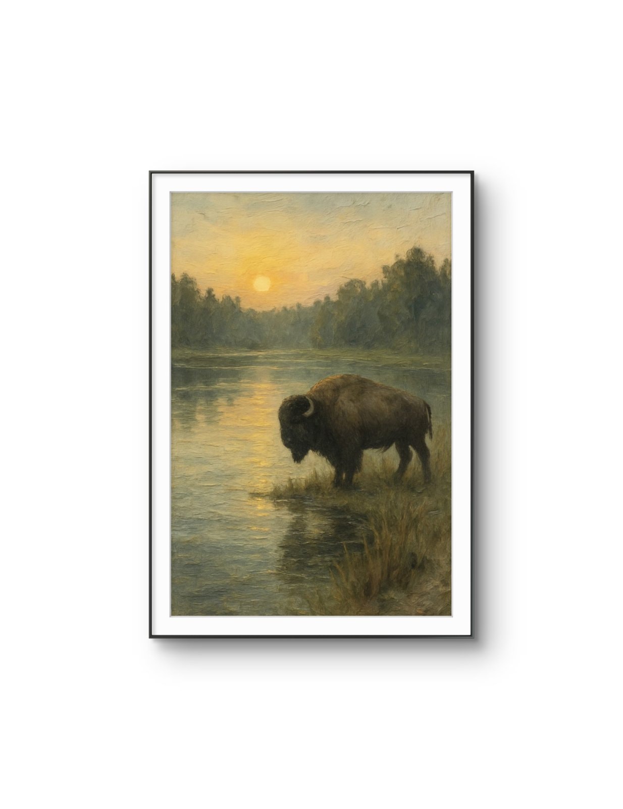 Henri des Bois - The Bison at Dawn — Mixed Media fine art print by Henri des Bois