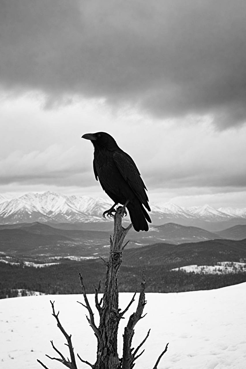 Bonaque — The Watchful Raven, a black-and-white photographic print offered at auction