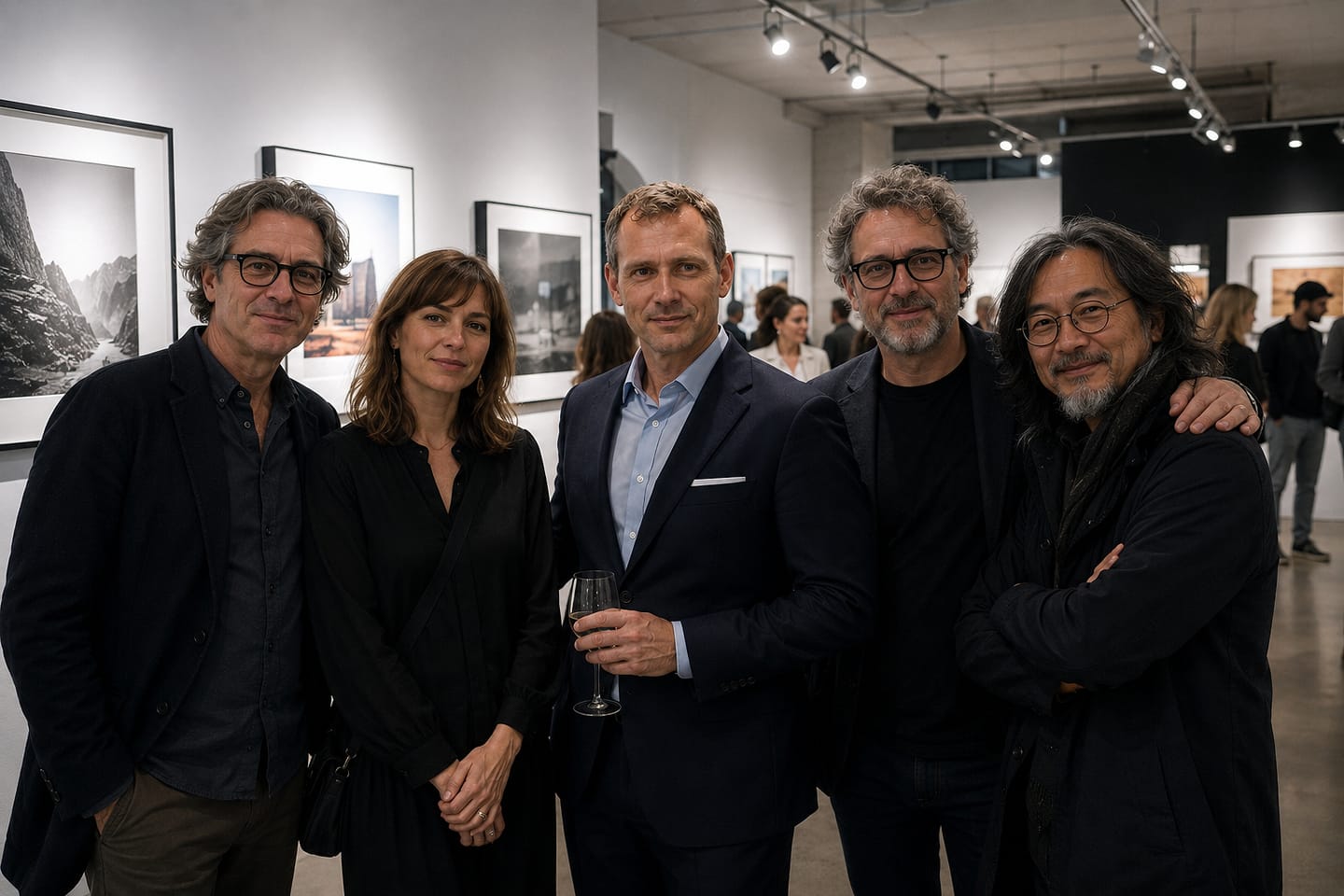 Guests at a photography exhibition opening.